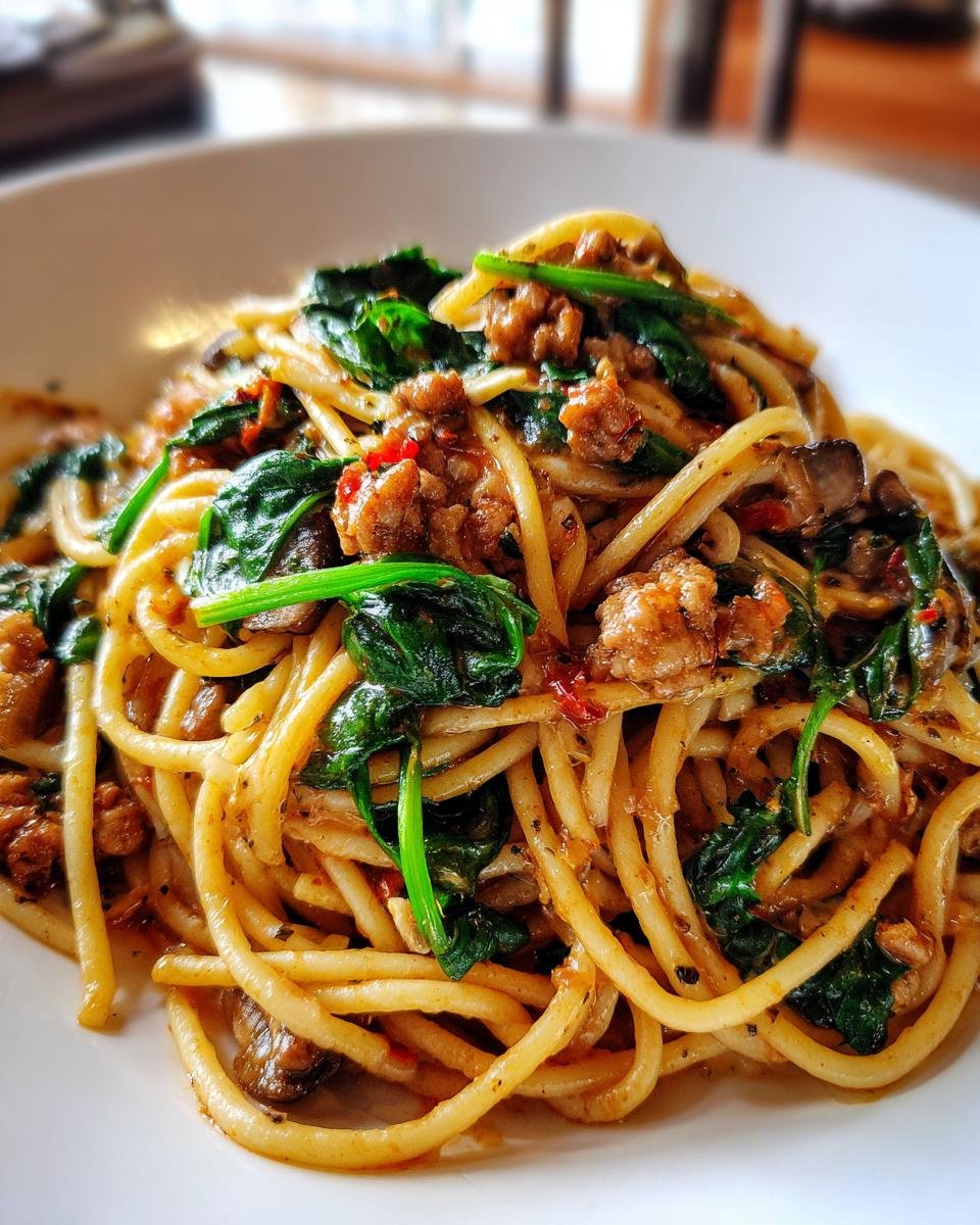 30-Minute Italian Sausage Pasta with Spinach and Mushrooms - detail 3