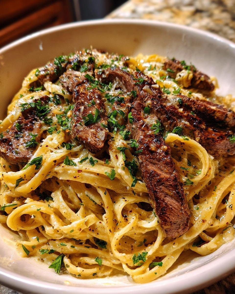 Cajun Garlic Butter Steak Linguine with Creamy Parmesan Sauce - detail 1