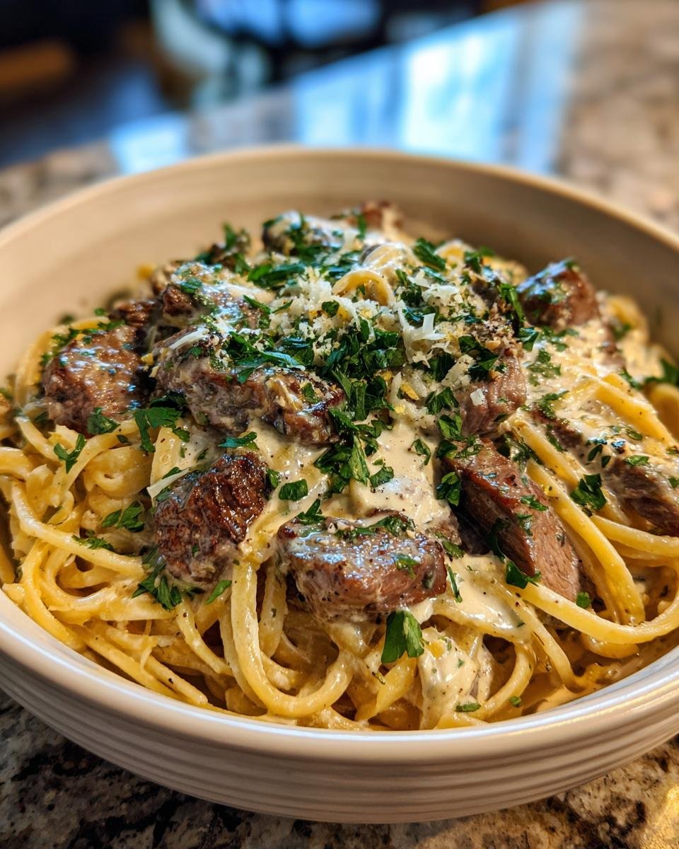 Cajun Garlic Butter Steak Linguine with Creamy Parmesan Sauce - detail 3