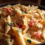 Cheesy Queso Chicken Penne Skillet