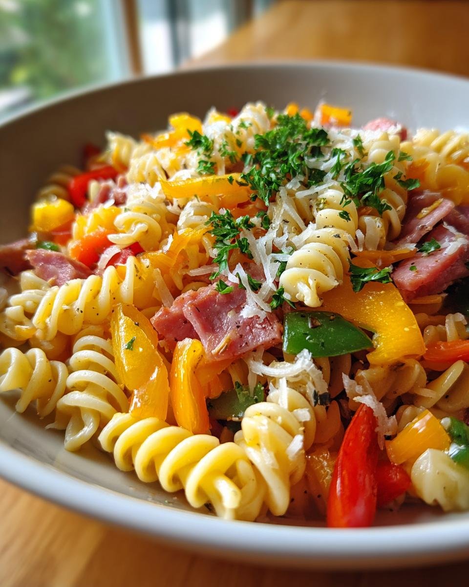 Colorful Pasta Salad with Cheddar and Meats - detail 1