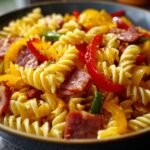 Colorful Pasta Salad with Cheddar and Meats