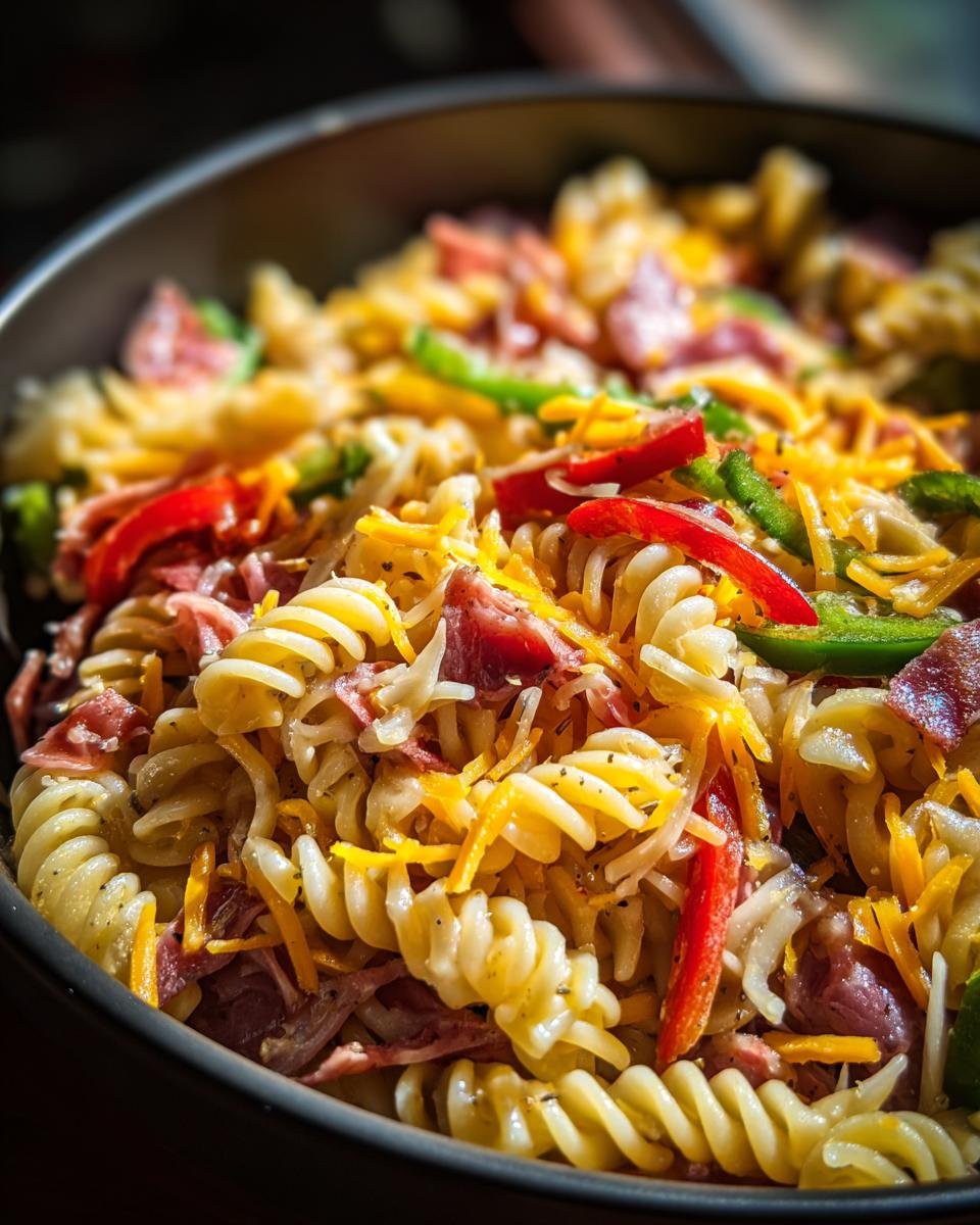 Colorful Pasta Salad with Cheddar and Meats - detail 3