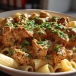 Creamy Cajun Chicken Bites with Garlic Rigatoni
