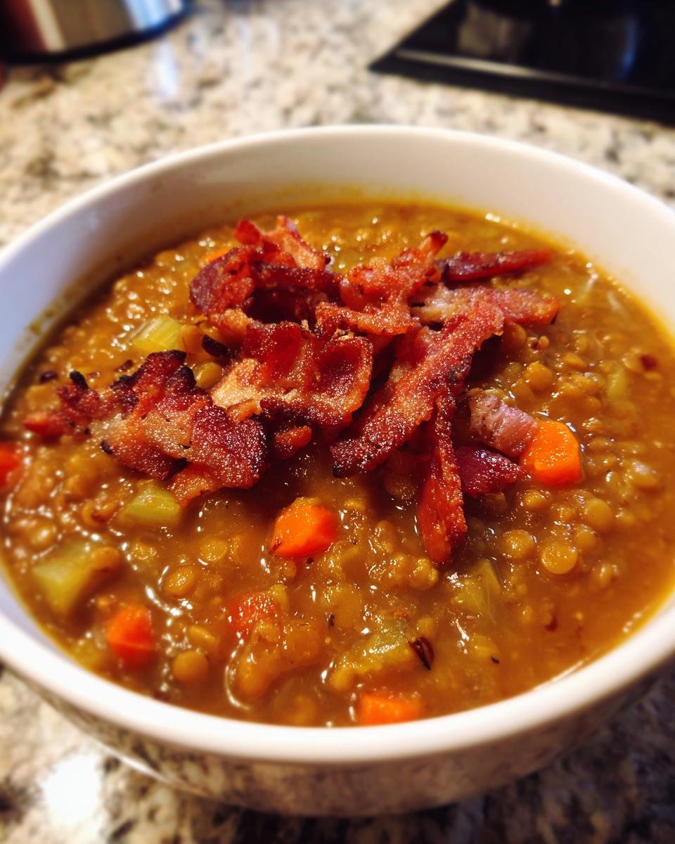 Hearty Lentil, Bacon, and Vegetable Soup - detail 1