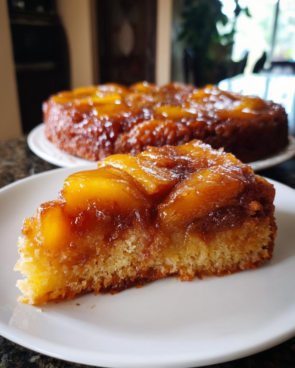 Peach Upside Down Cake with Brown Sugar Glaze - detail 1