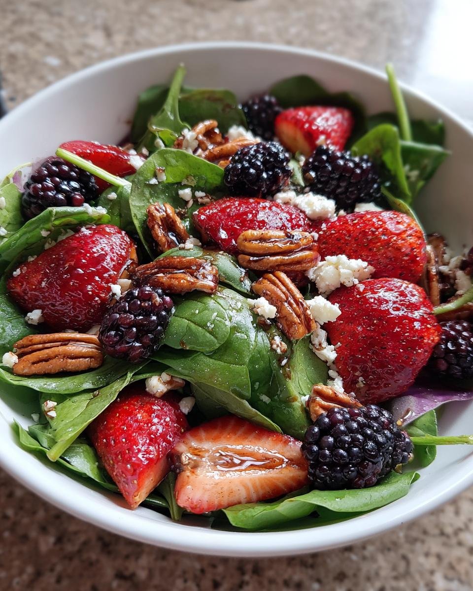 Strawberry Blackberry Spinach Salad with Pecans and Feta - detail 1