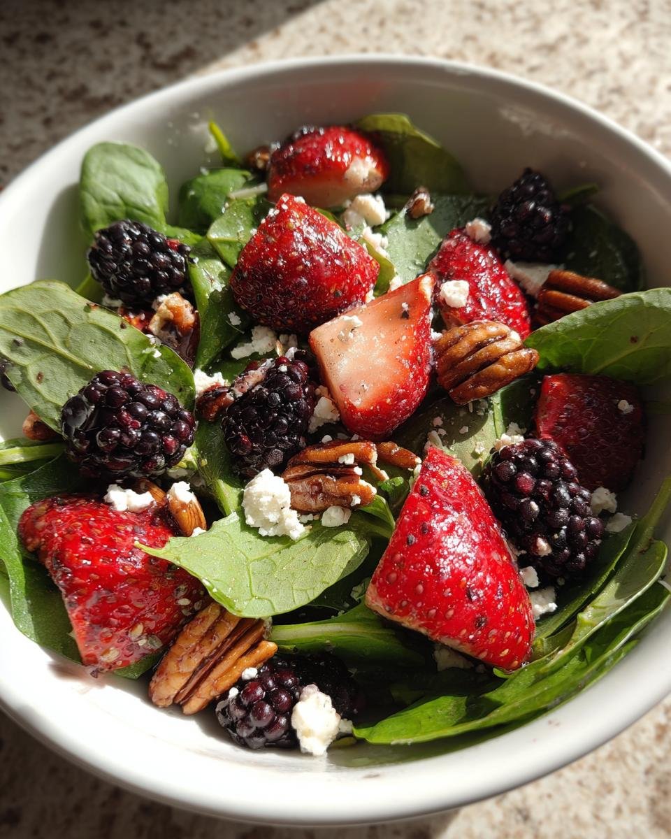 Strawberry Blackberry Spinach Salad with Pecans and Feta - detail 2