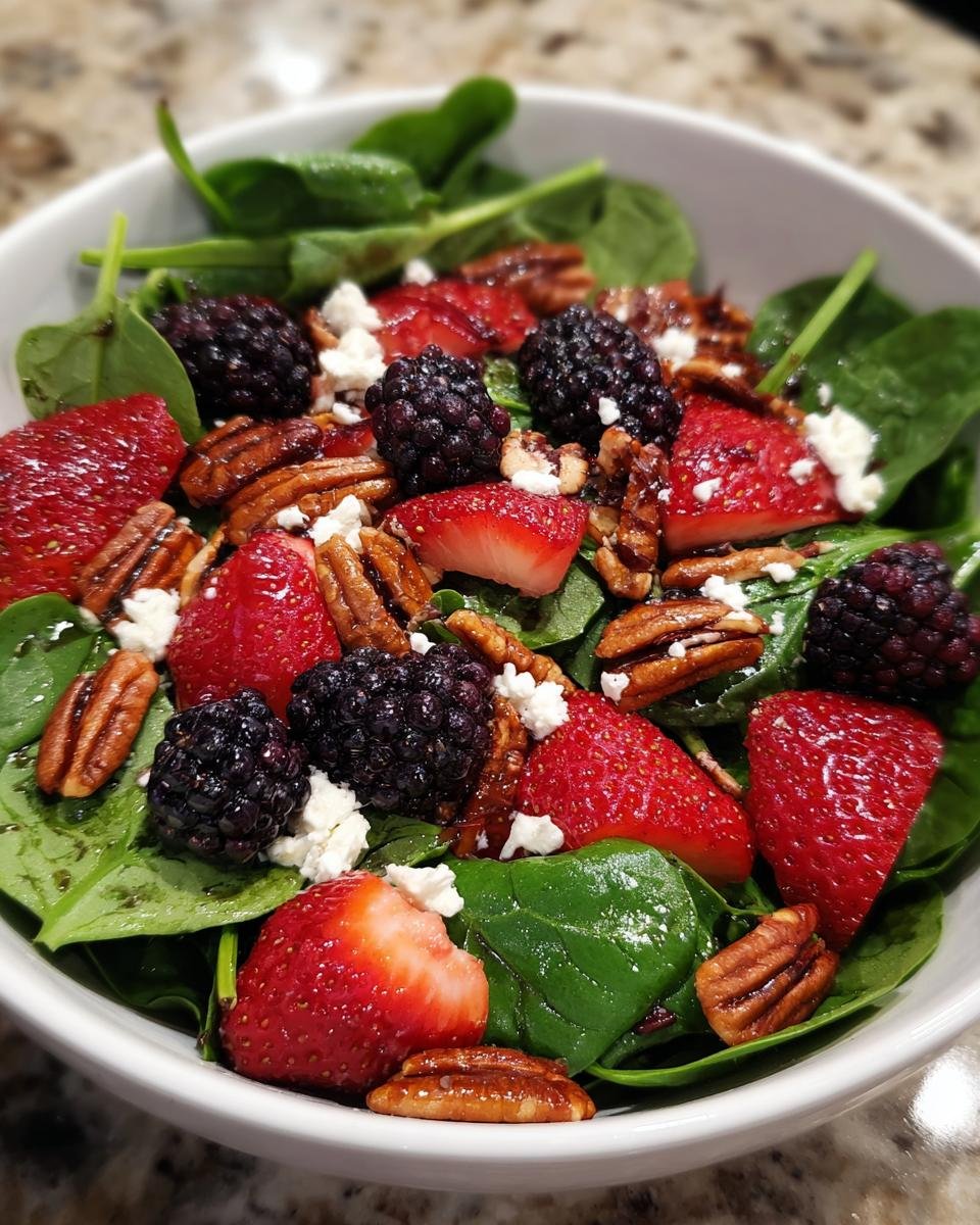 Strawberry Blackberry Spinach Salad with Pecans and Feta - detail 3