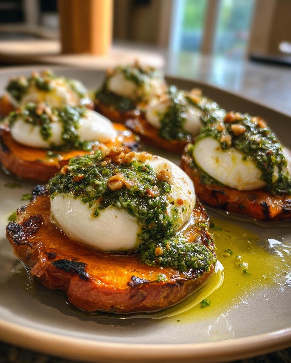 Sweet Potato Rounds with Burrata and Walnut Sage Pesto - detail 1
