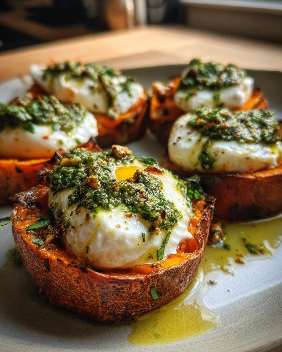 Sweet Potato Rounds with Burrata and Walnut Sage Pesto - detail 2