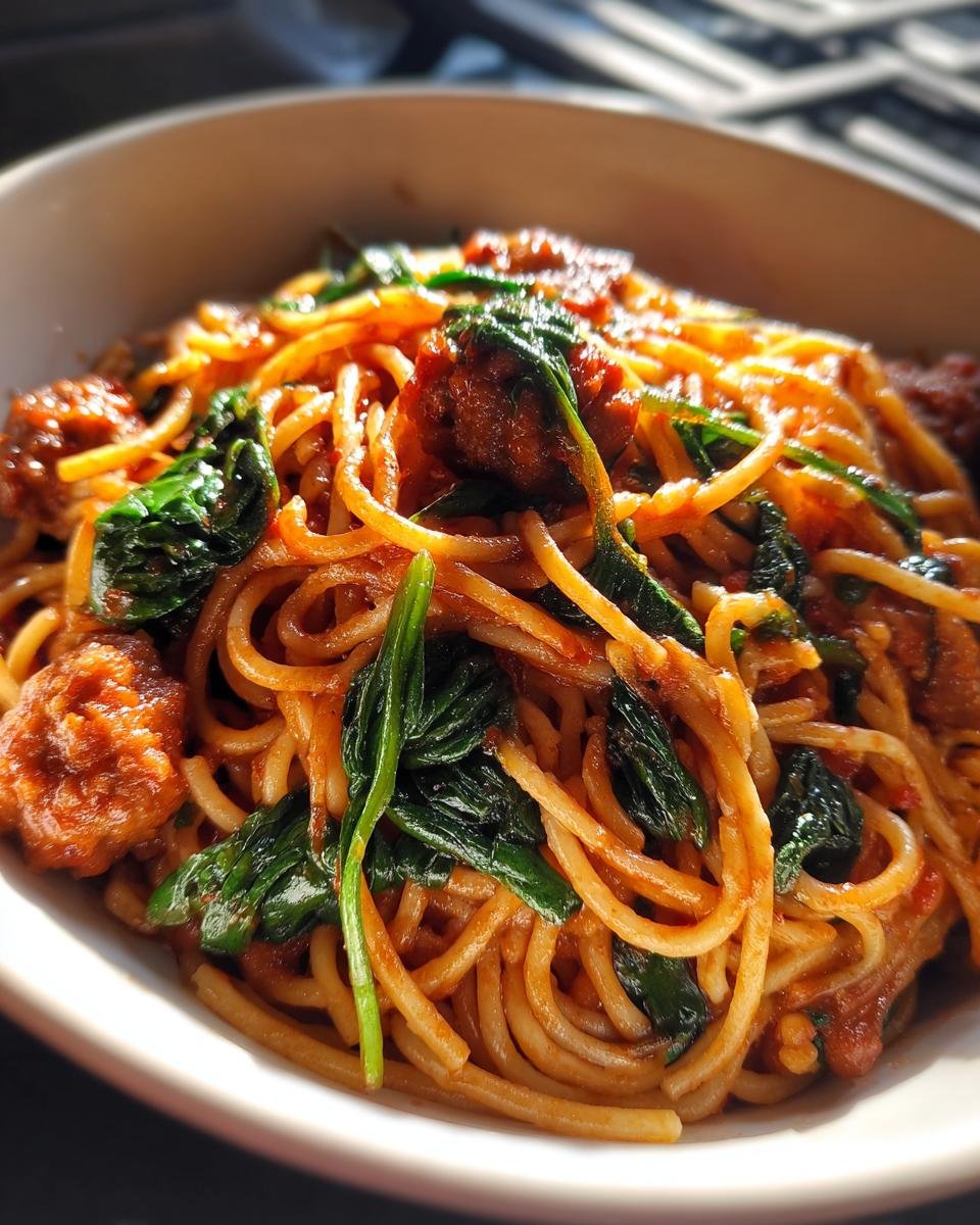 30-Minute Italian Sausage Spaghetti with Spinach and Marinara - detail 2