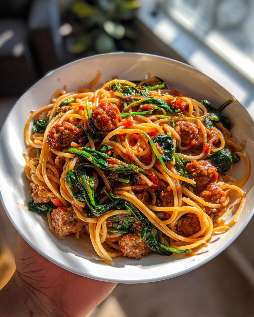 30-Minute Italian Sausage Spaghetti with Spinach and Marinara - detail 3