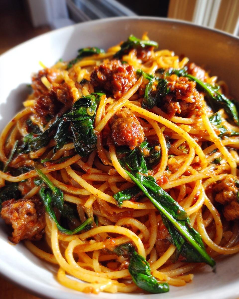 30-Minute Italian Sausage Spaghetti with Spinach and Marinara - detail 4