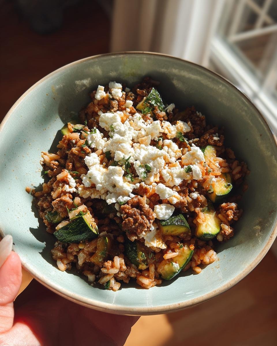 Greek Beef and Zucchini Rice Bowl - detail 3