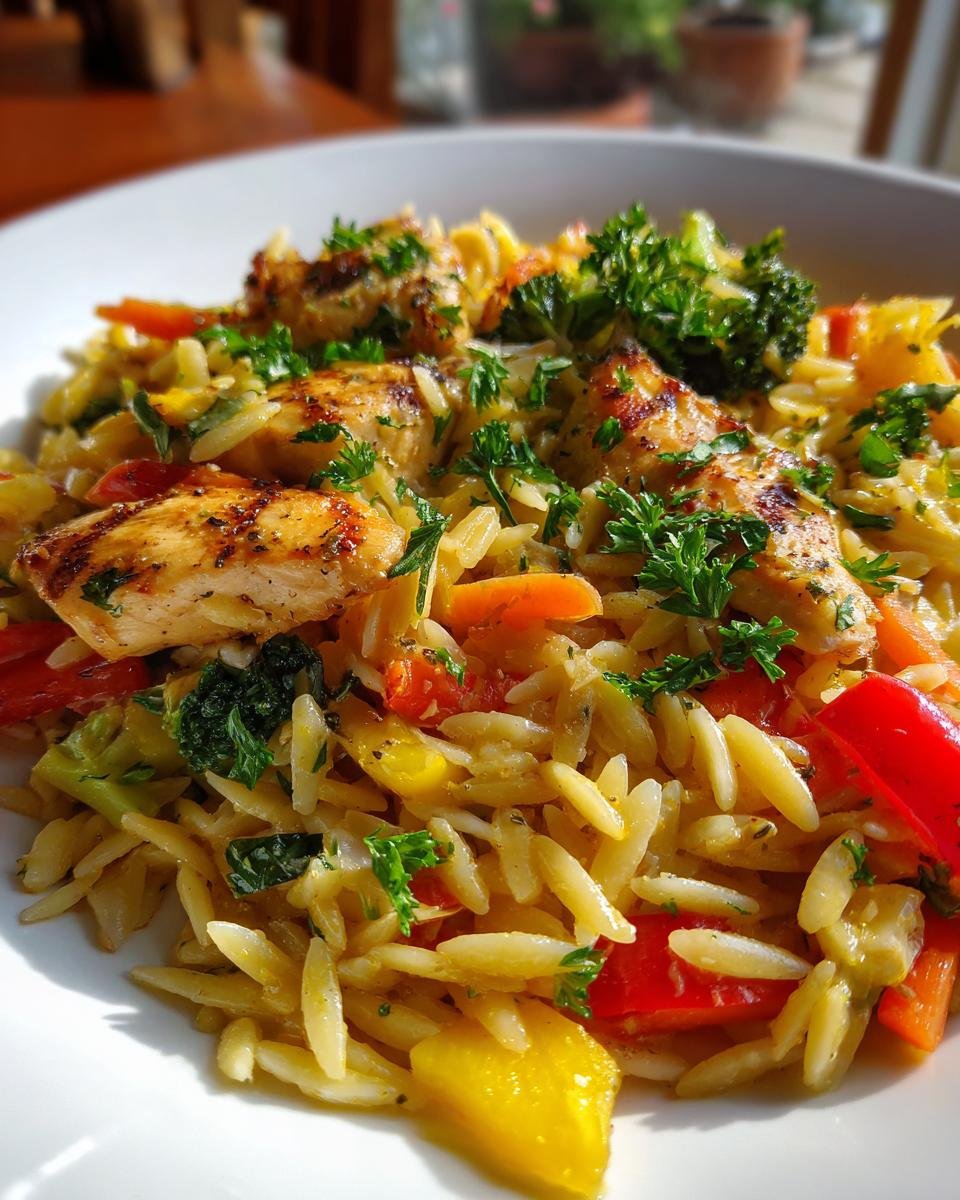 Healthy Lemon Chicken and Veggie Orzo Stir Fry - detail 1