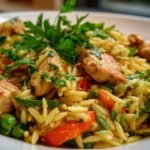 Healthy Lemon Chicken and Veggie Orzo Stir Fry
