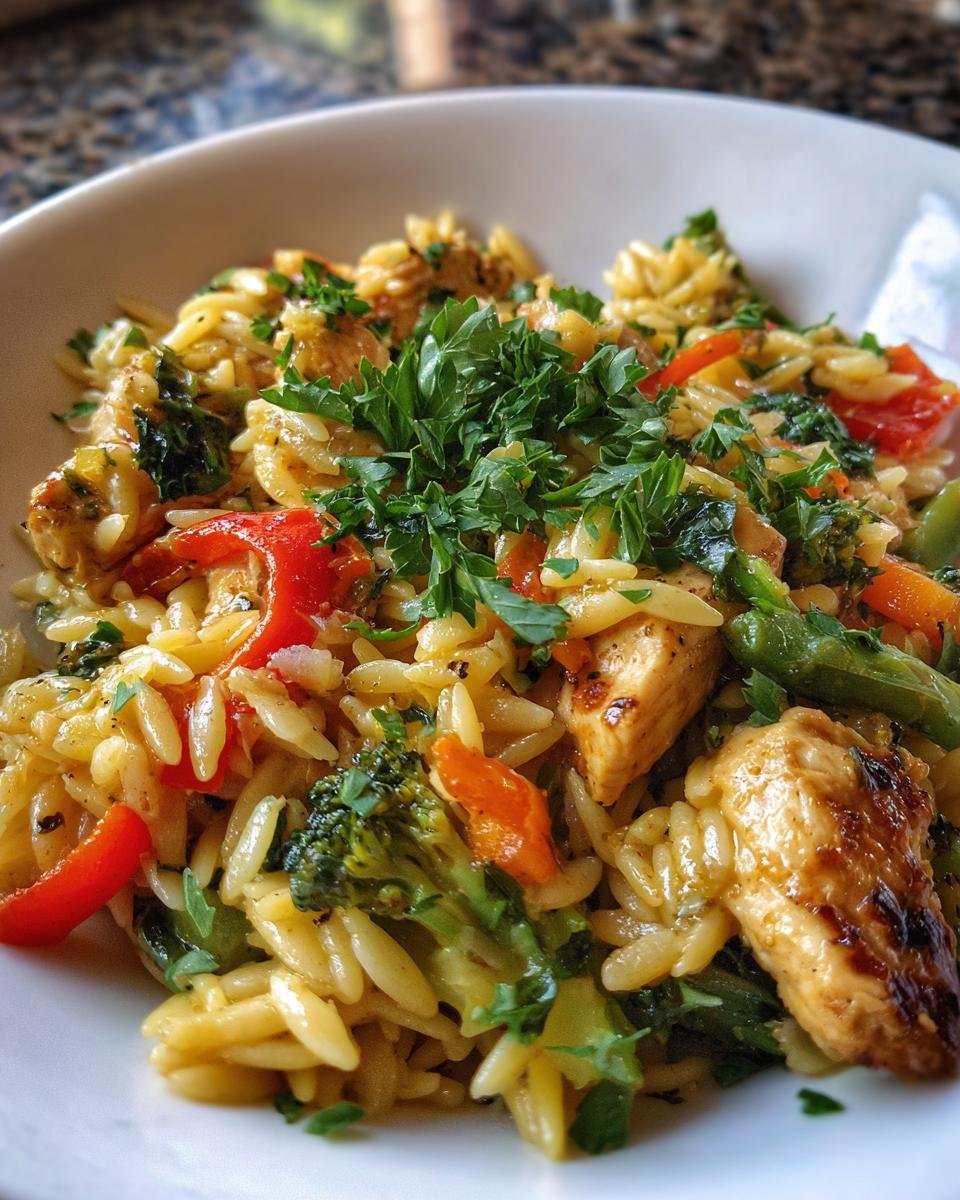 Healthy Lemon Chicken and Veggie Orzo Stir Fry - detail 3