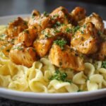 Honey Butter Garlic Chicken Bites with Cheesy Alfredo Pasta