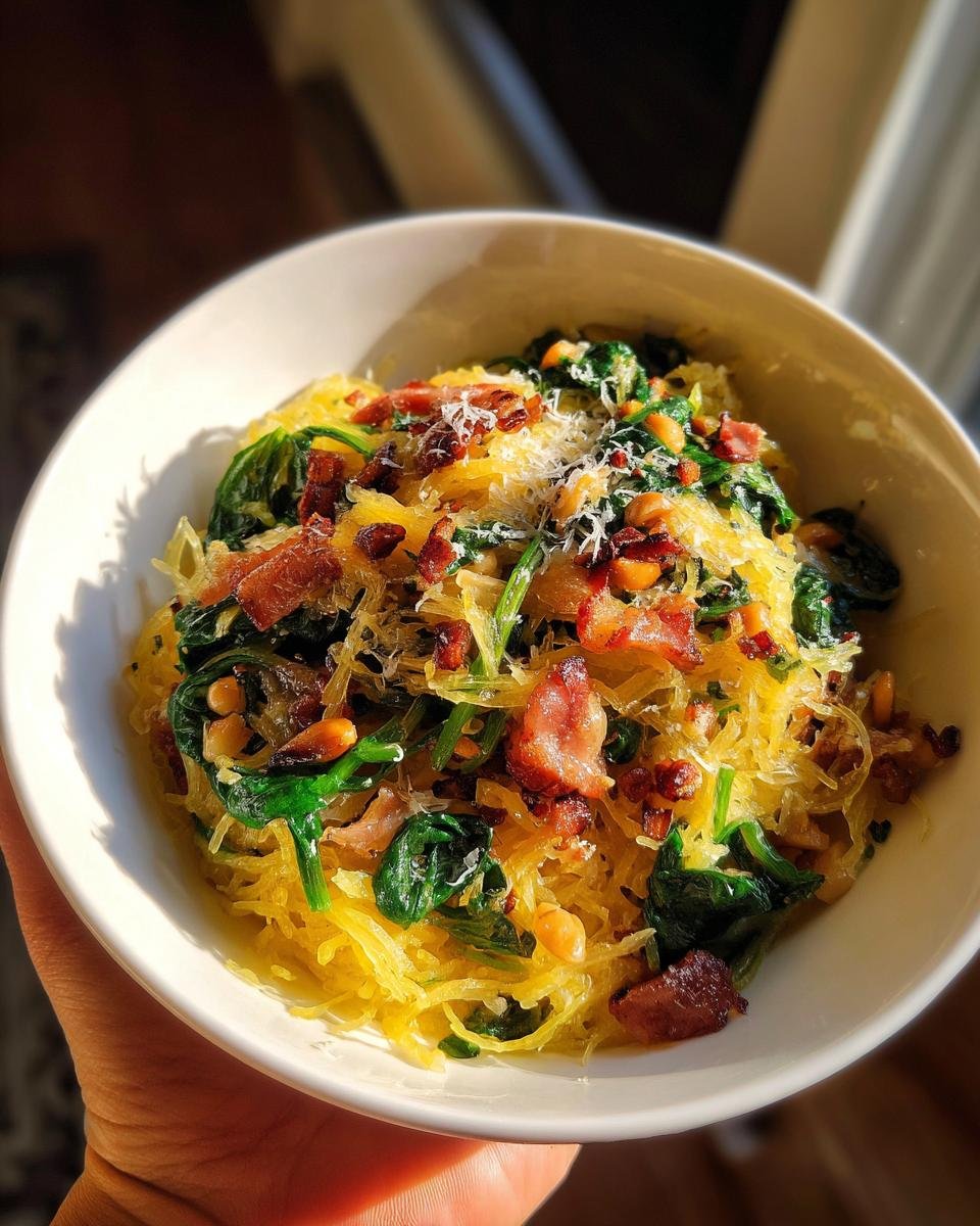 Parmesan Spaghetti Squash with Spinach, Bacon, and Pine Nuts - detail 1
