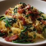 Parmesan Spaghetti Squash with Spinach, Bacon, and Pine Nuts