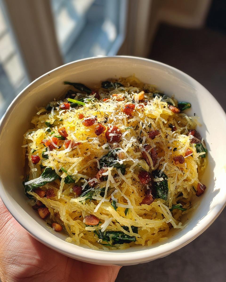 Parmesan Spaghetti Squash with Spinach, Bacon, and Pine Nuts - detail 2