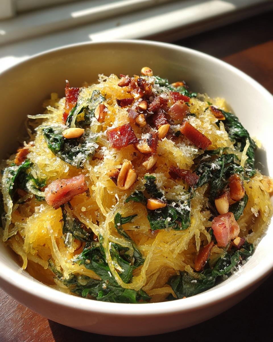 Parmesan Spaghetti Squash with Spinach, Bacon, and Pine Nuts - detail 3