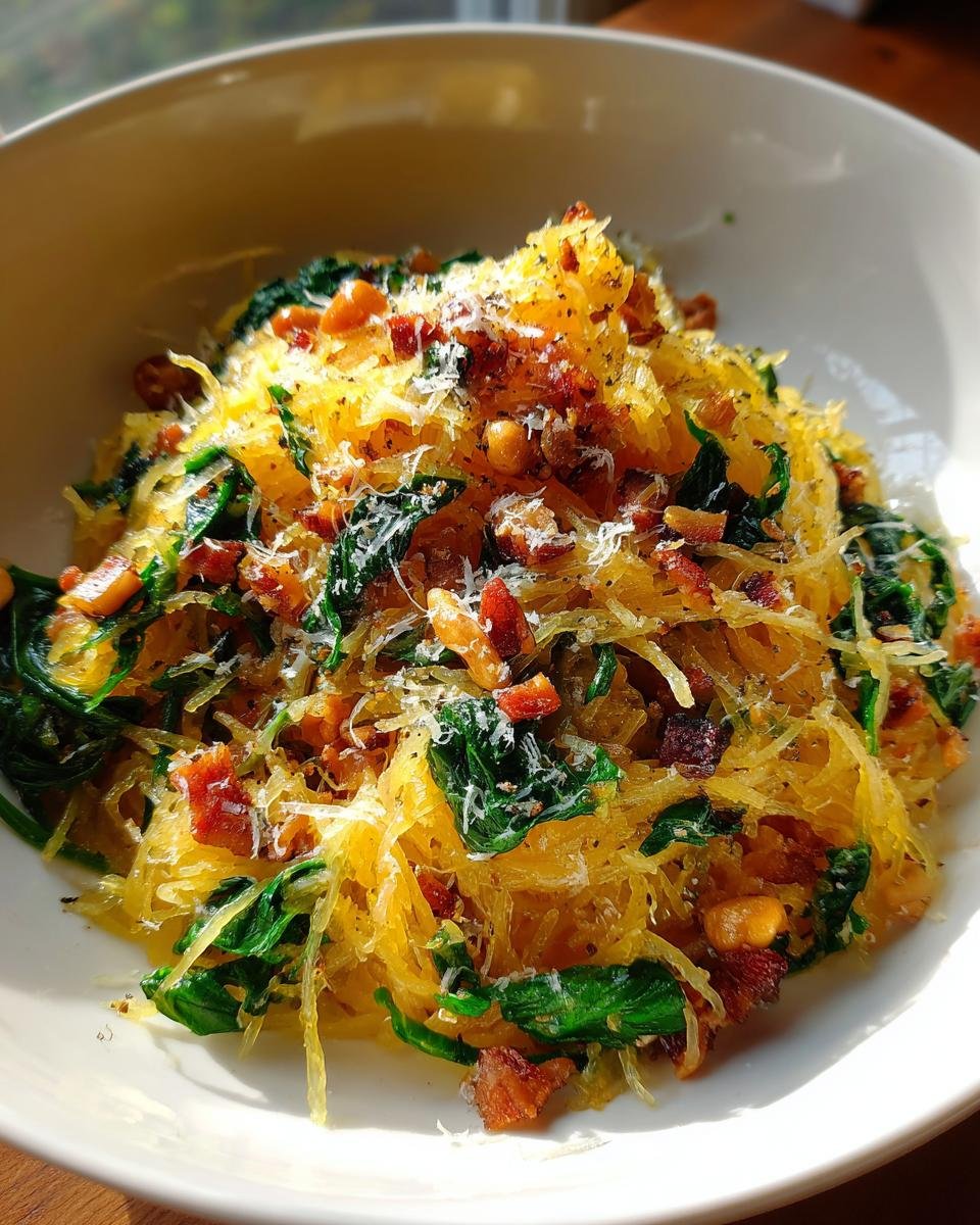 Parmesan Spaghetti Squash with Spinach, Bacon, and Pine Nuts - detail 4