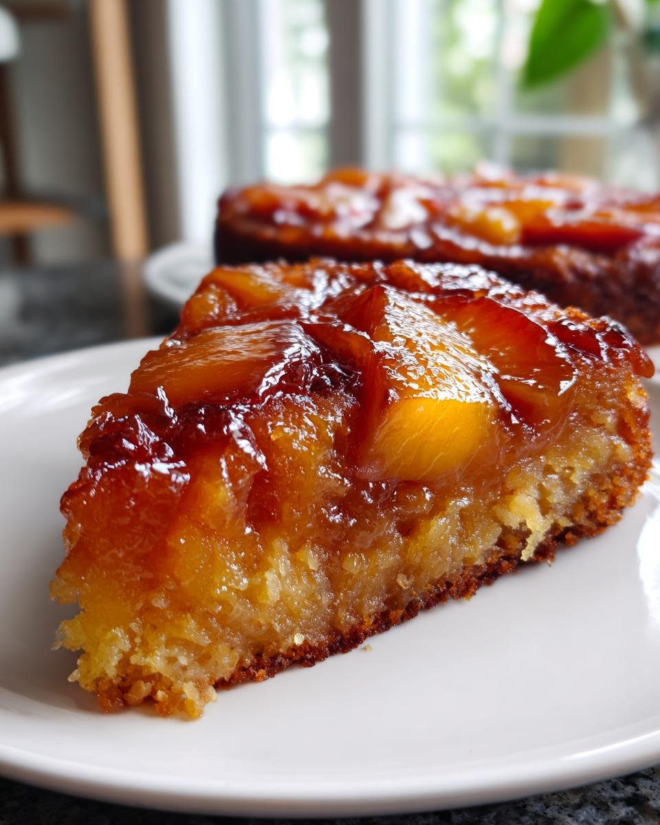 Peach Upside Down Cake with Brown Sugar Glaze - detail 1