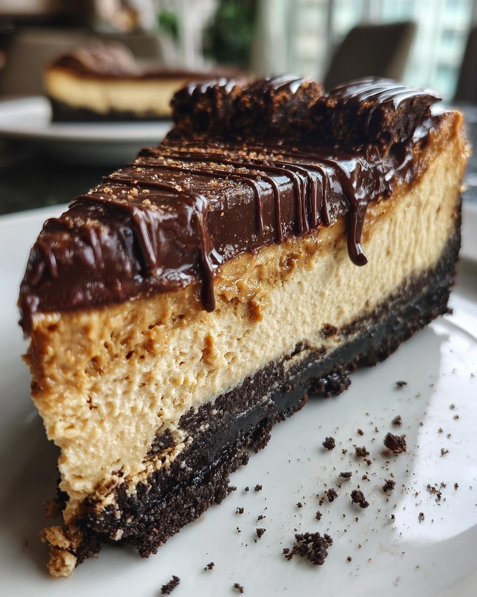 Peanut Butter Cheesecake with Oreo Crust and Chocolate Ganache - detail 2