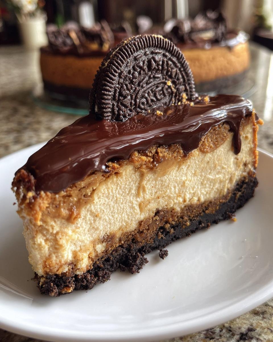 Peanut Butter Cheesecake with Oreo Crust and Chocolate Ganache - detail 4