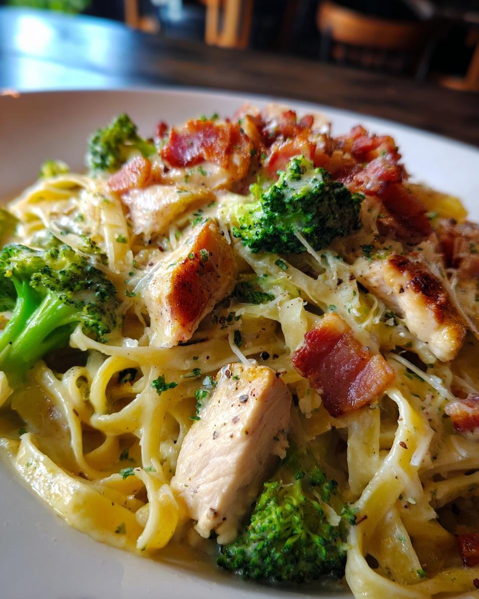 Rich Chicken and Bacon Alfredo Fettuccine with Broccoli - detail 1