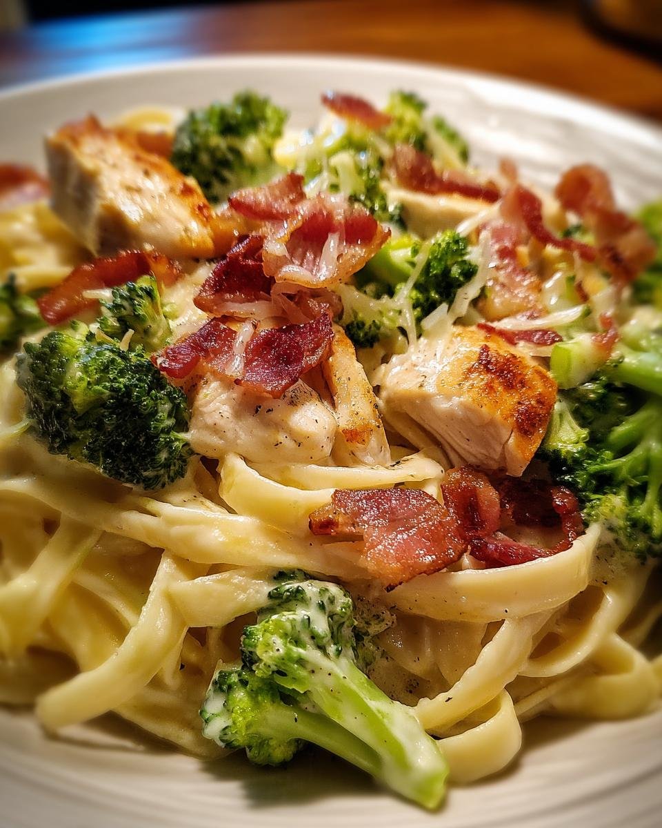 Rich Chicken and Bacon Alfredo Fettuccine with Broccoli - detail 2