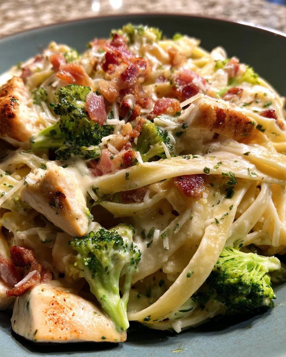 Rich Chicken and Bacon Alfredo Fettuccine with Broccoli - detail 3
