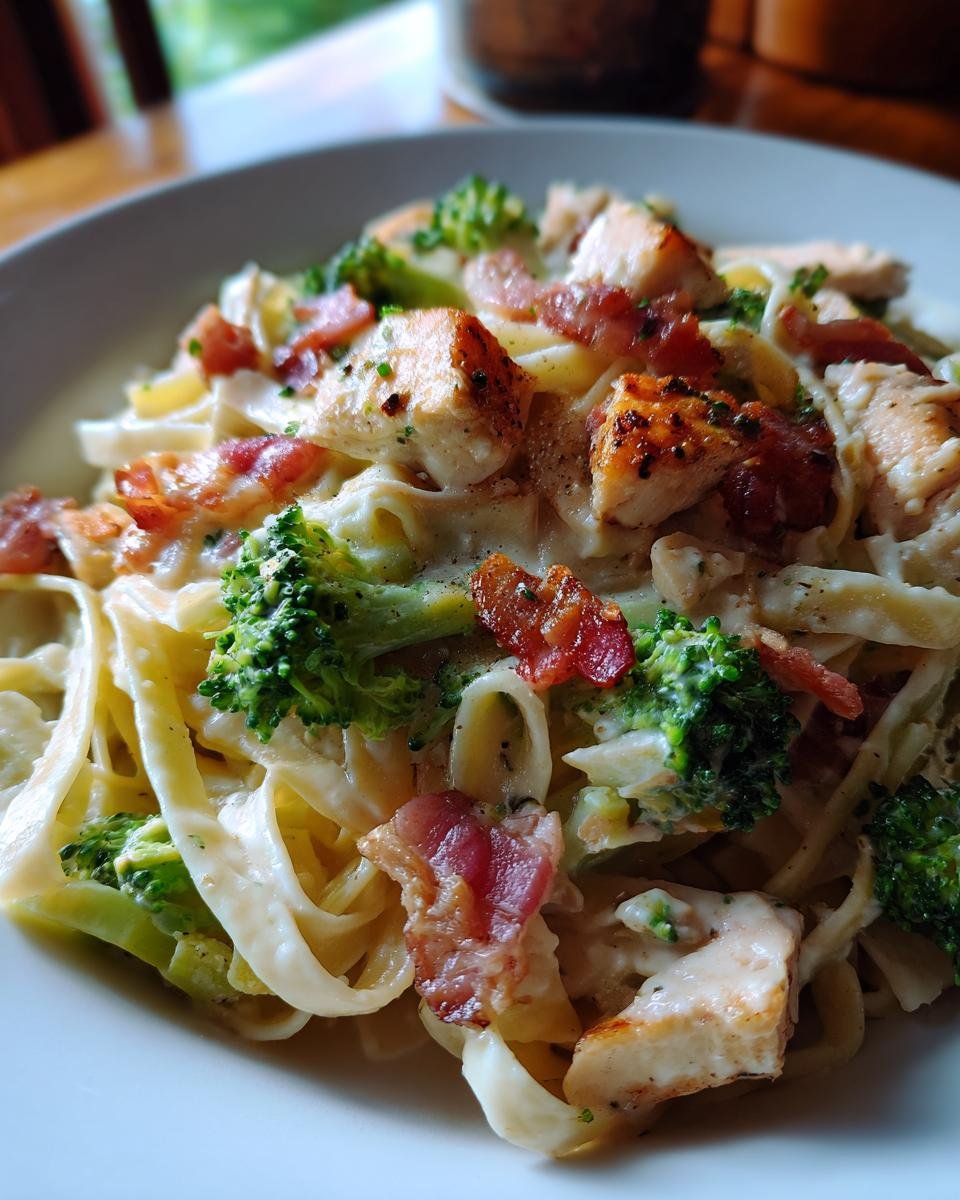 Rich Chicken and Bacon Alfredo Fettuccine with Broccoli - detail 4