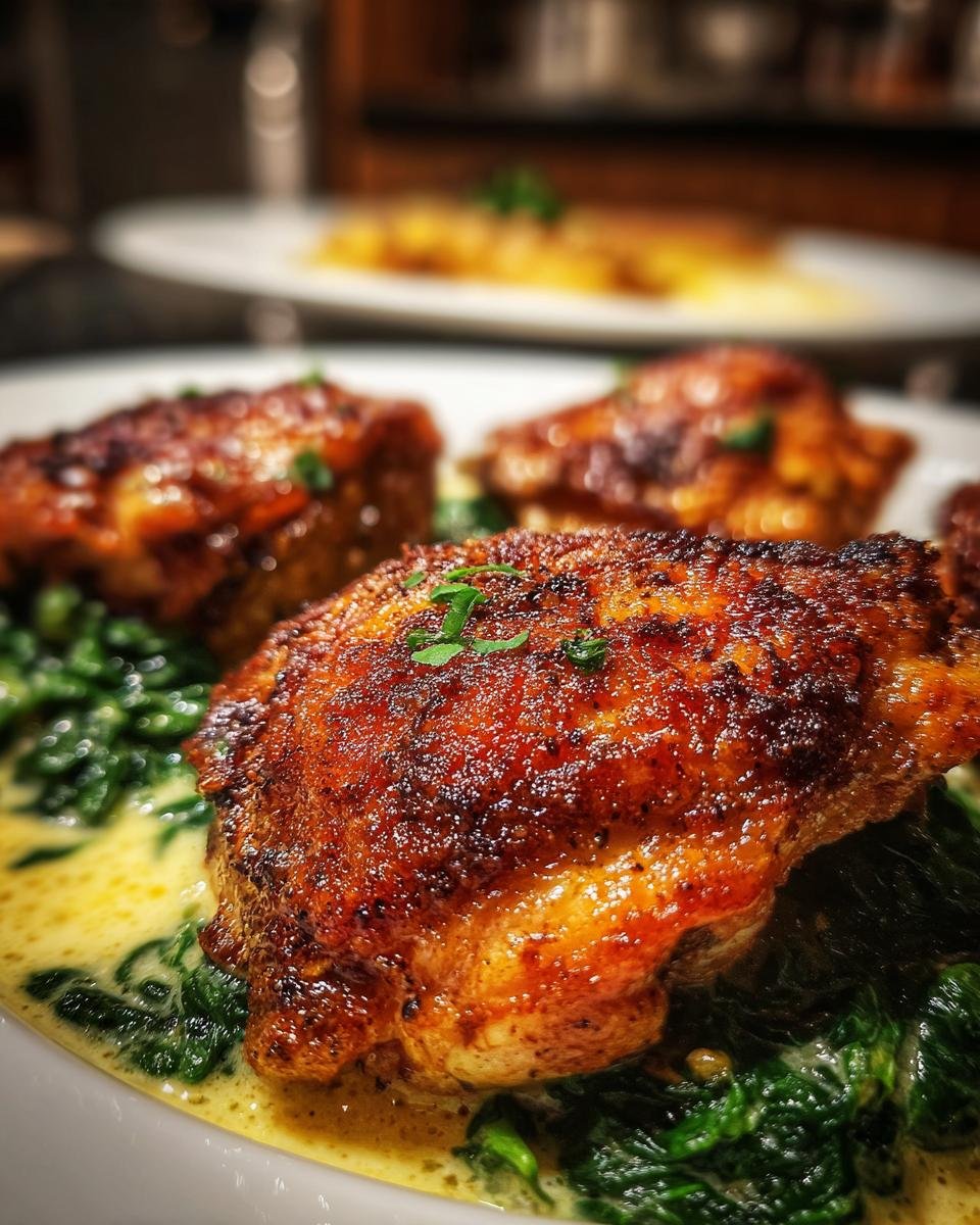 Smoked Paprika Chicken Thighs with Creamed Lemon Spinach - detail 1