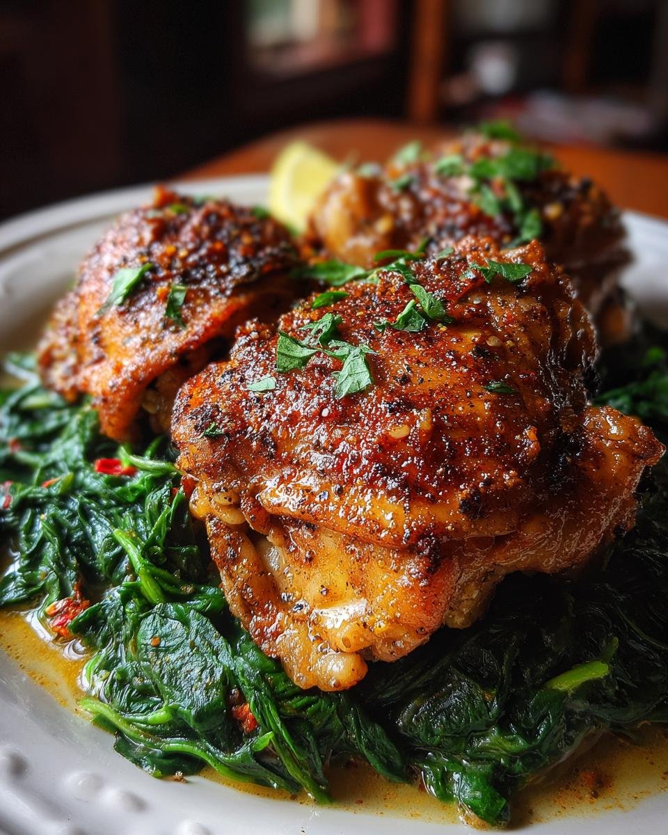 Smoked Paprika Chicken Thighs with Creamed Lemon Spinach - detail 2