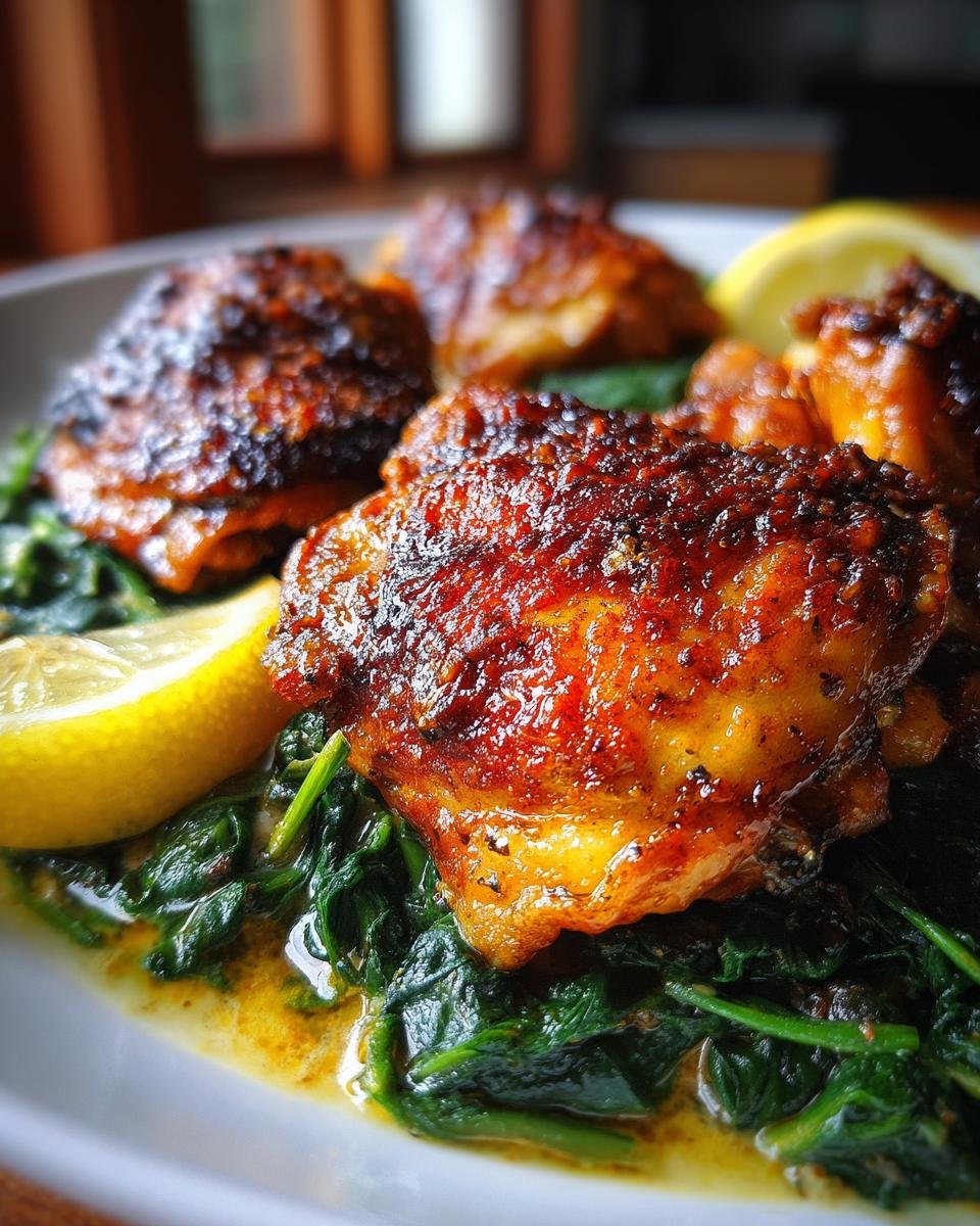 Smoked Paprika Chicken Thighs with Creamed Lemon Spinach - detail 4
