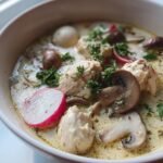 Chicken and Radish Soup with Mushrooms