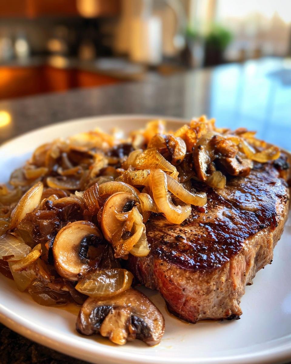 Ribeye Steak with Caramelized Onions and Mushrooms - detail 1