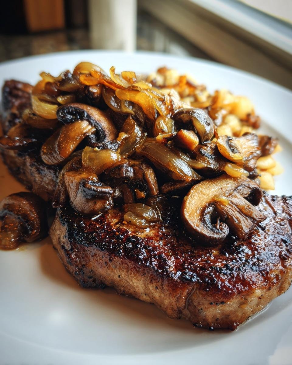 Ribeye Steak with Caramelized Onions and Mushrooms - detail 2