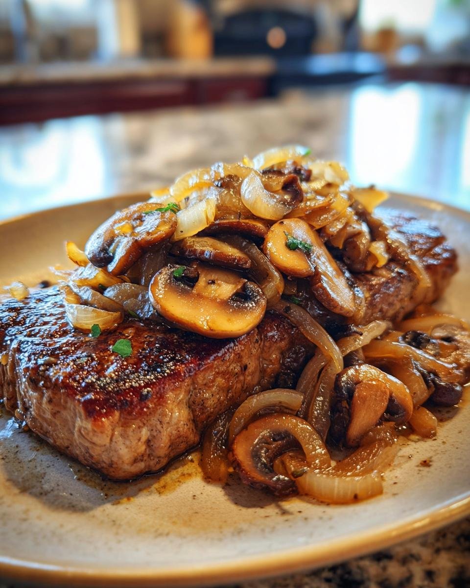 Ribeye Steak with Caramelized Onions and Mushrooms - detail 3