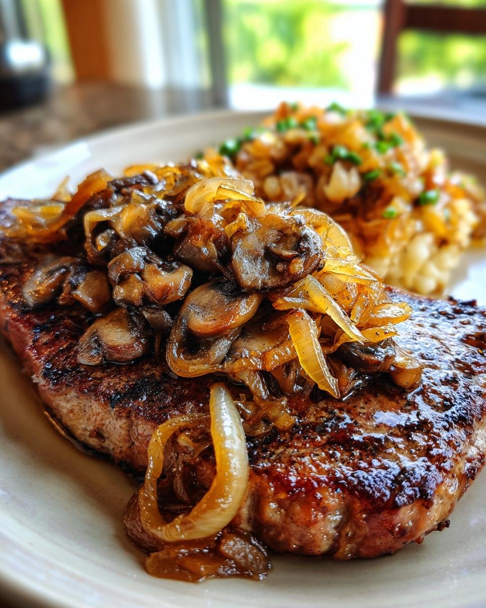 Ribeye Steak with Caramelized Onions and Mushrooms - detail 4