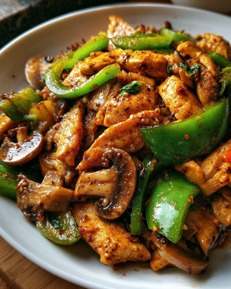 Stir-Fried Chicken with Green Peppers and Mushrooms - detail 1
