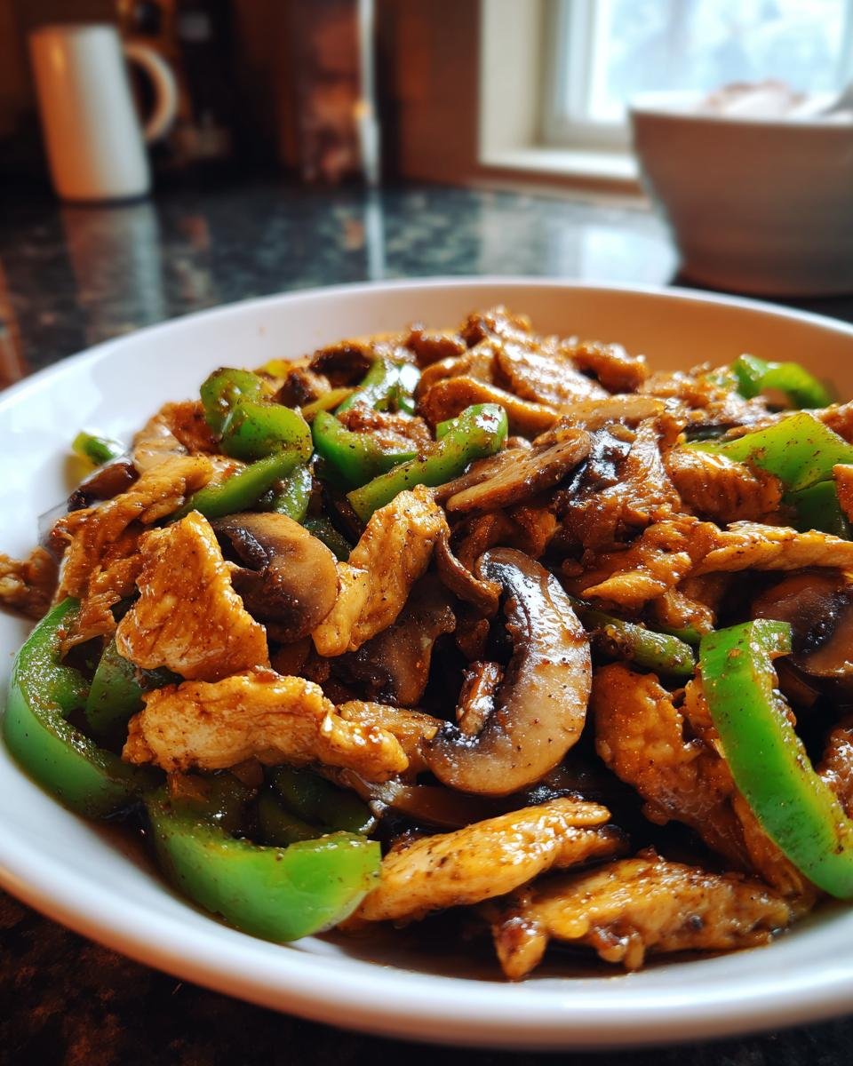 Stir-Fried Chicken with Green Peppers and Mushrooms - detail 2
