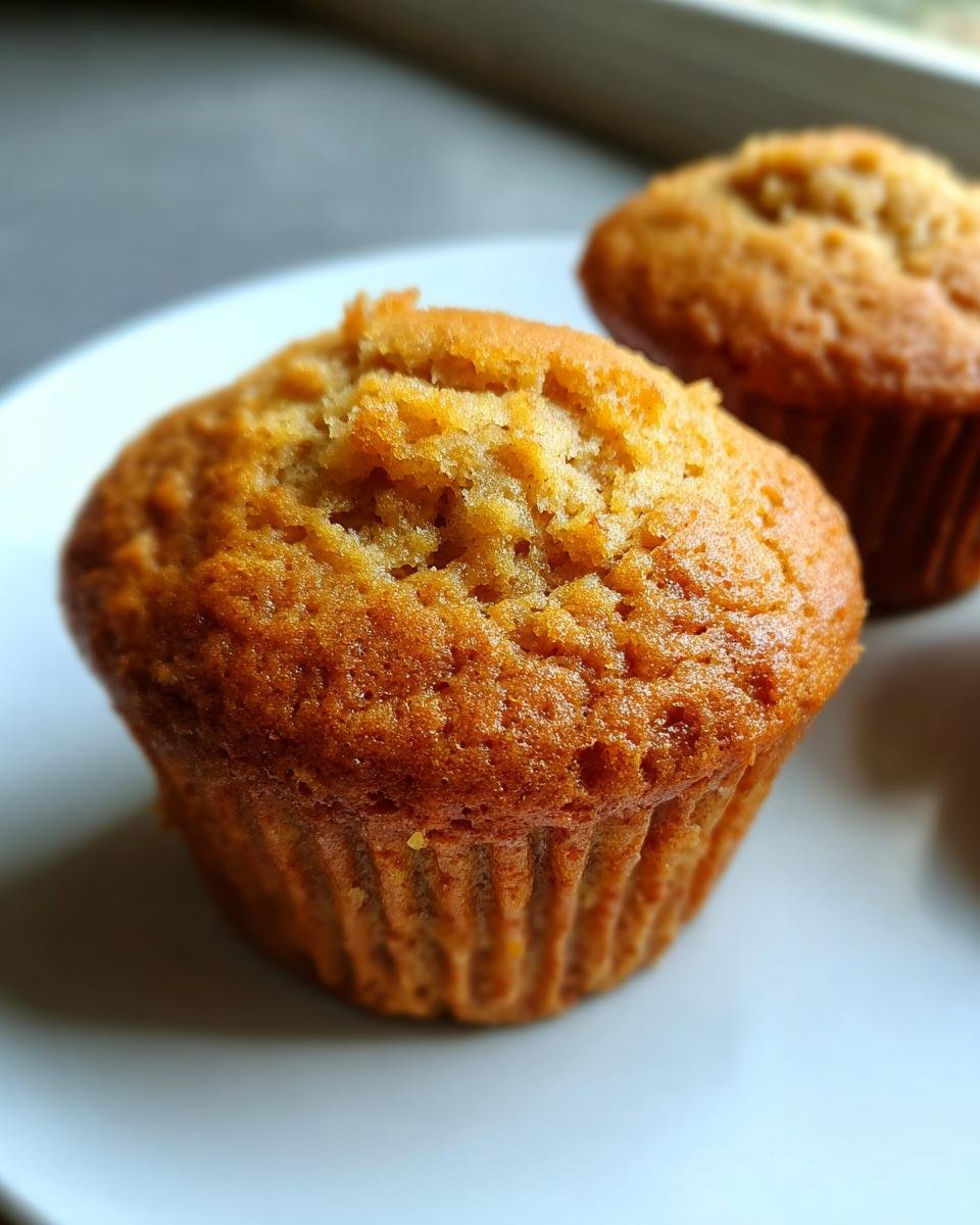 Zwei goldbraune Bananenbrot Muffins auf einem wei&szlig;en Teller, perfekt f&uuml;r das beste Bananenbrot Muffins Rezept.