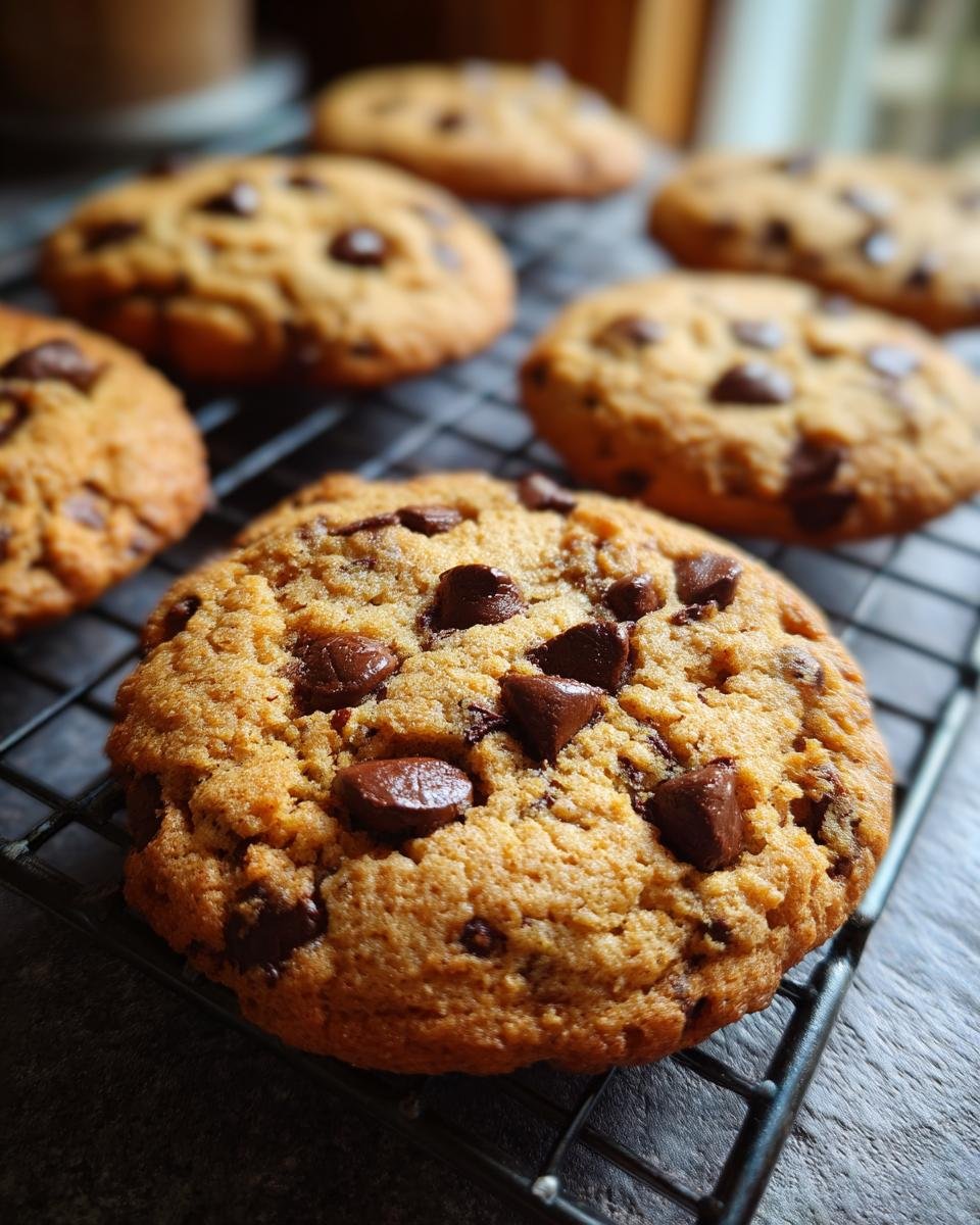 Nahaufnahme von frisch gebackenen, einfachen Chocolate Chip Cookies auf einem Kuchengitter.