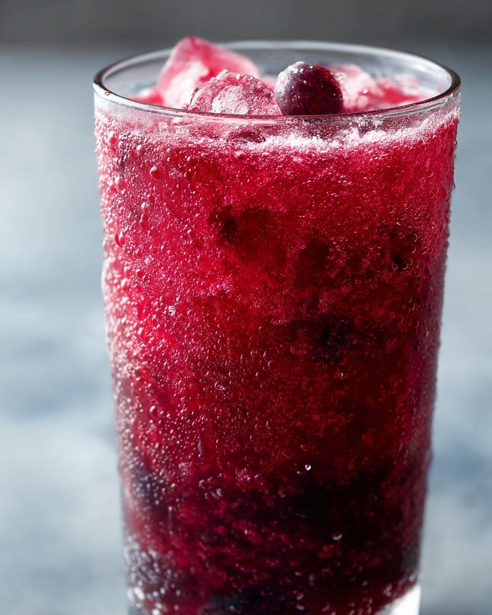 Nahaufnahme eines eisgek&uuml;hlten Beeren-Slush in einem Glas, perfekt f&uuml;r hei&szlig;e Sommertage.