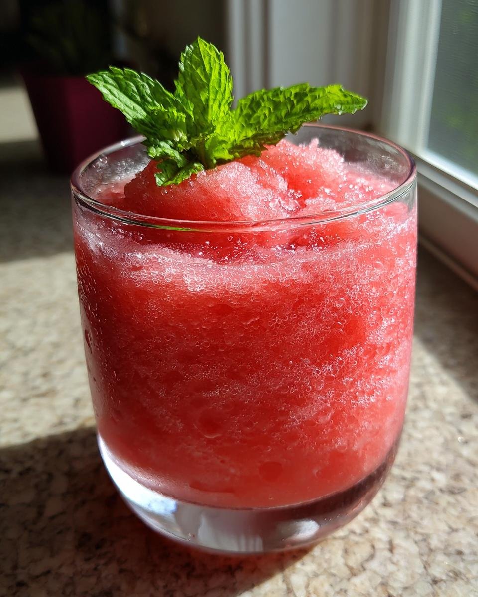Ein Glas erfrischender Wassermelonen-Slushie mit Minze garniert, perfekt f&uuml;r den Sommer.