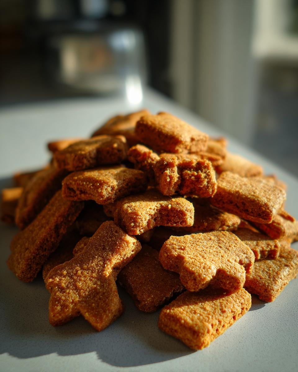 Ein Haufen hausgemachter Hundeleckerli in verschiedenen Formen, gebacken und goldbraun.